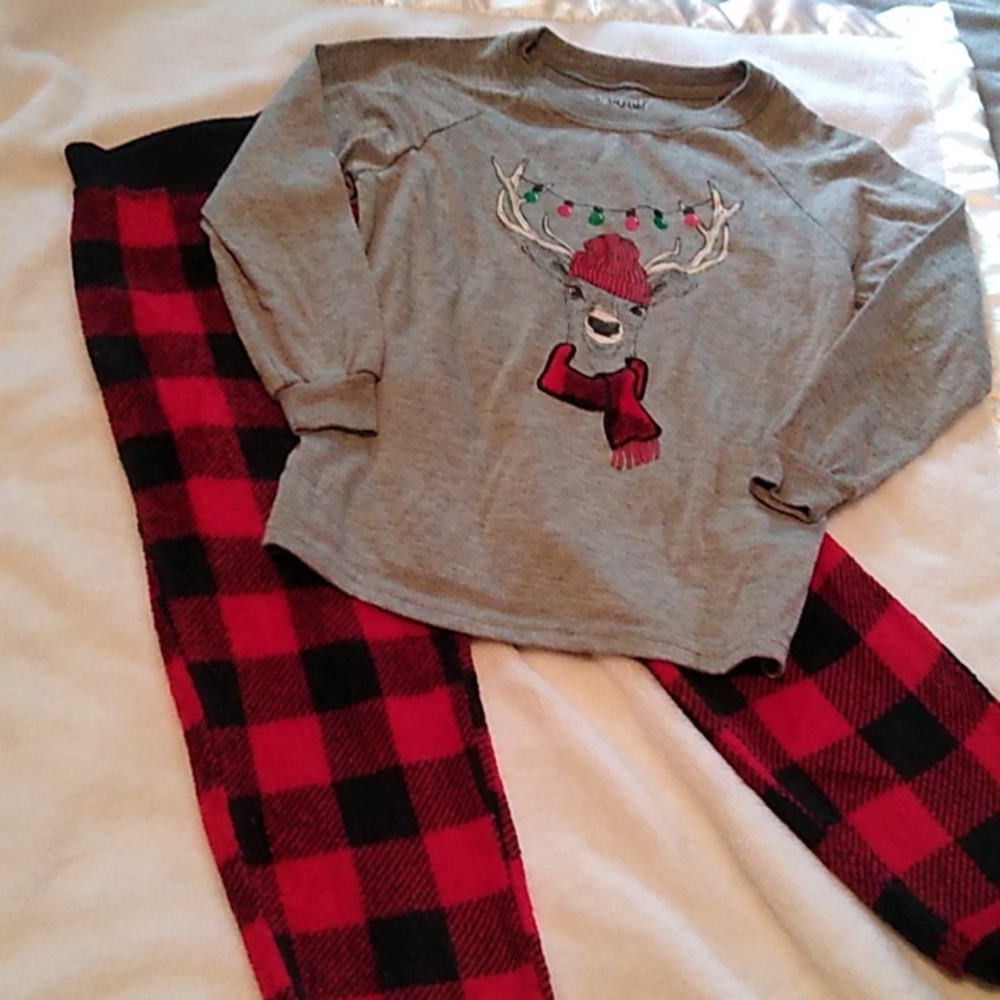 ♥️ Kids Size Small Reindeer 🦌 Buffalo Plaid Soft Pajamas
